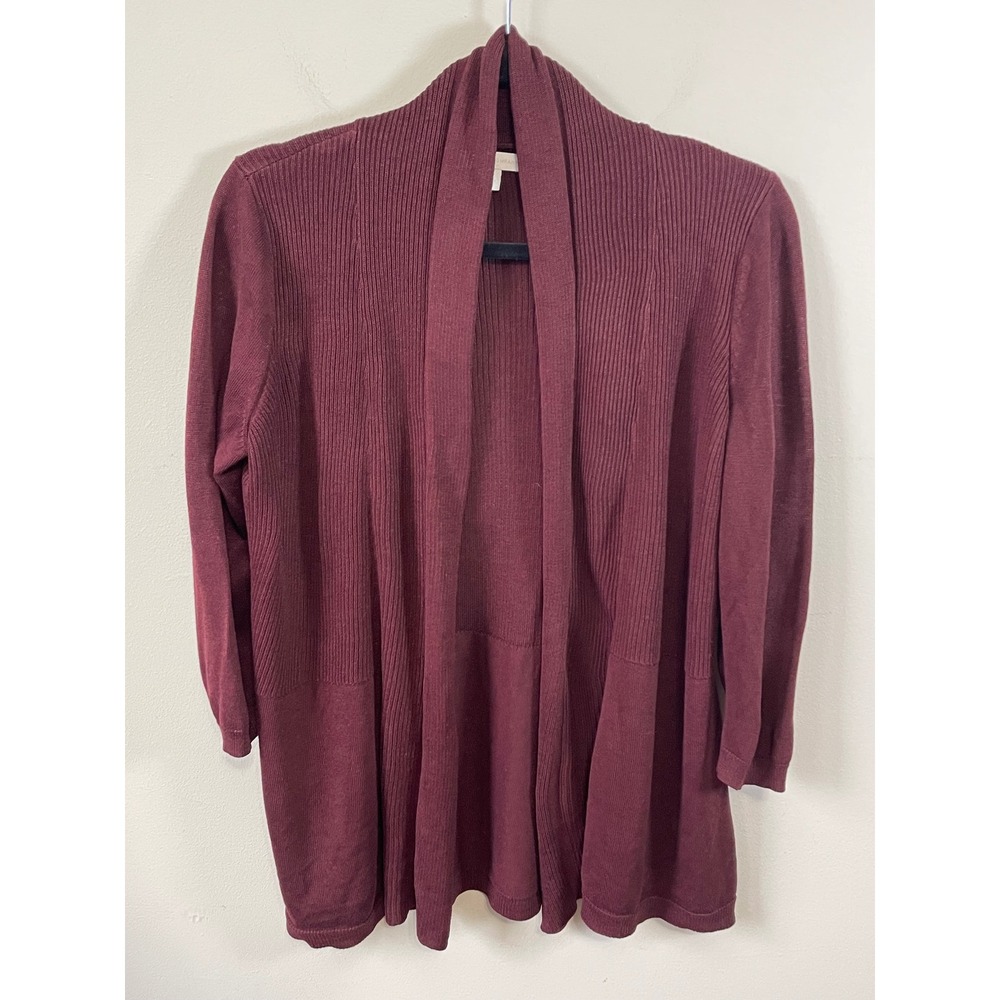 New York & Company Burgundy Ribbed Open Front Cardigan minimalist casual work